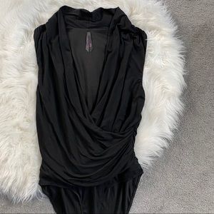Deep V Black Body Suit